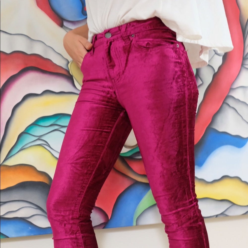Free people brand new pink velvet flare pants